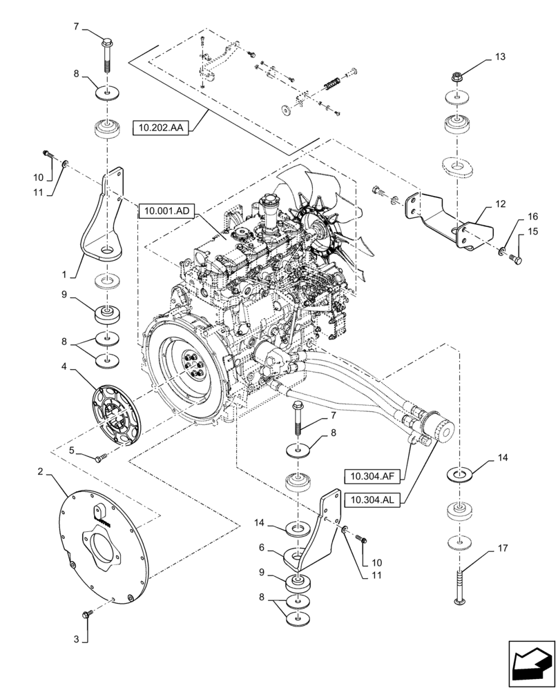 Схема запчастей Case SR150 - (10.001.AK) - ENGINE MOUNT (10) - ENGINE