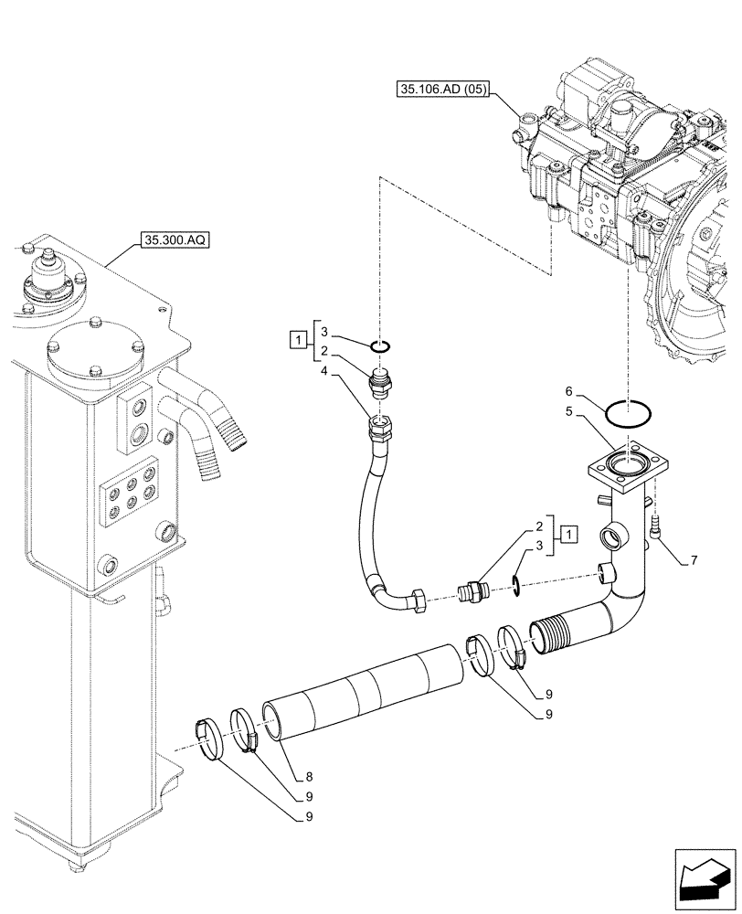 Схема запчастей Case CX130D - (35.106.AO[01]) - VARIABLE DELIVERY HYDRAULIC PUMP, SUCTION PIPE (35) - HYDRAULIC SYSTEMS