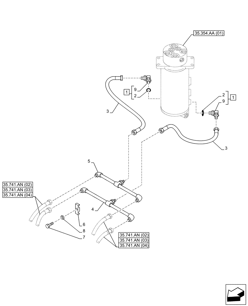 Схема запчастей Case CX130D - (35.741.AN[01]) - DOZER BLADE, LIFT CYLINDER, LINES (35) - HYDRAULIC SYSTEMS