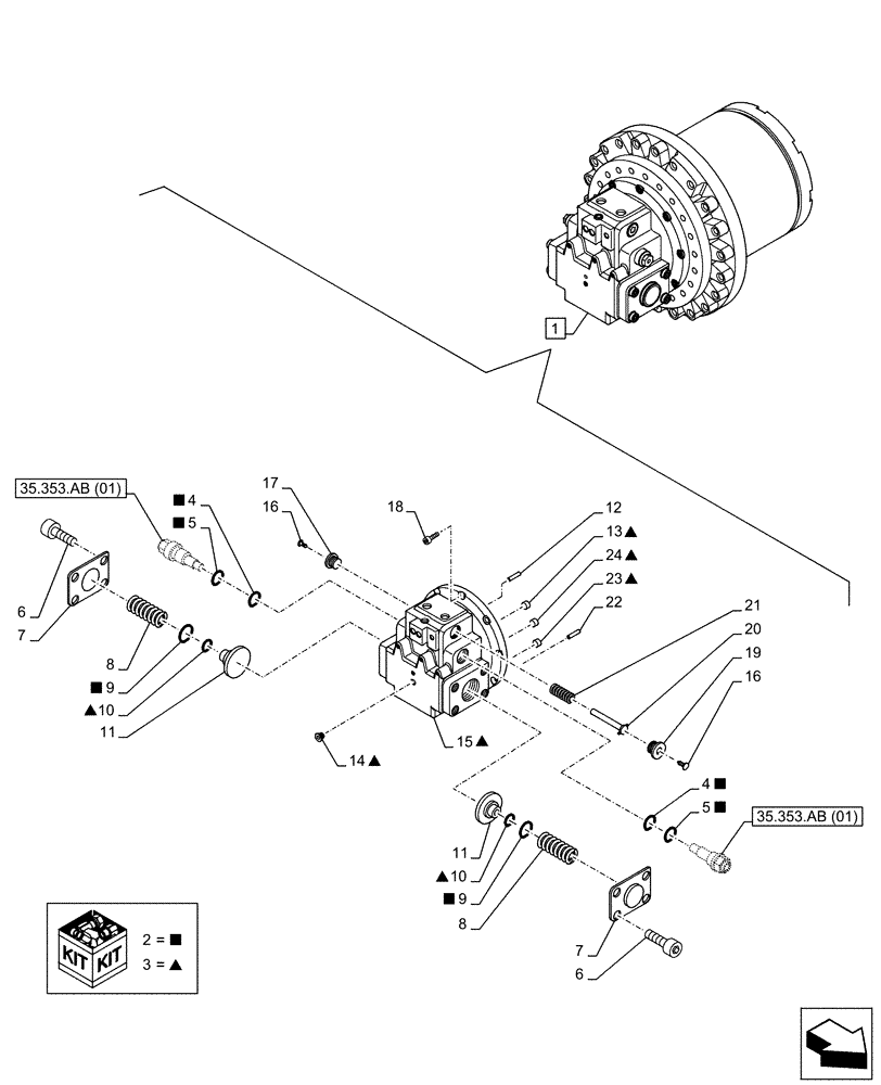 Схема запчастей Case CX160D LC - (35.353.AD[02]) - TRAVEL MOTOR & REDUCTION GEAR, COMPONENTS (35) - HYDRAULIC SYSTEMS