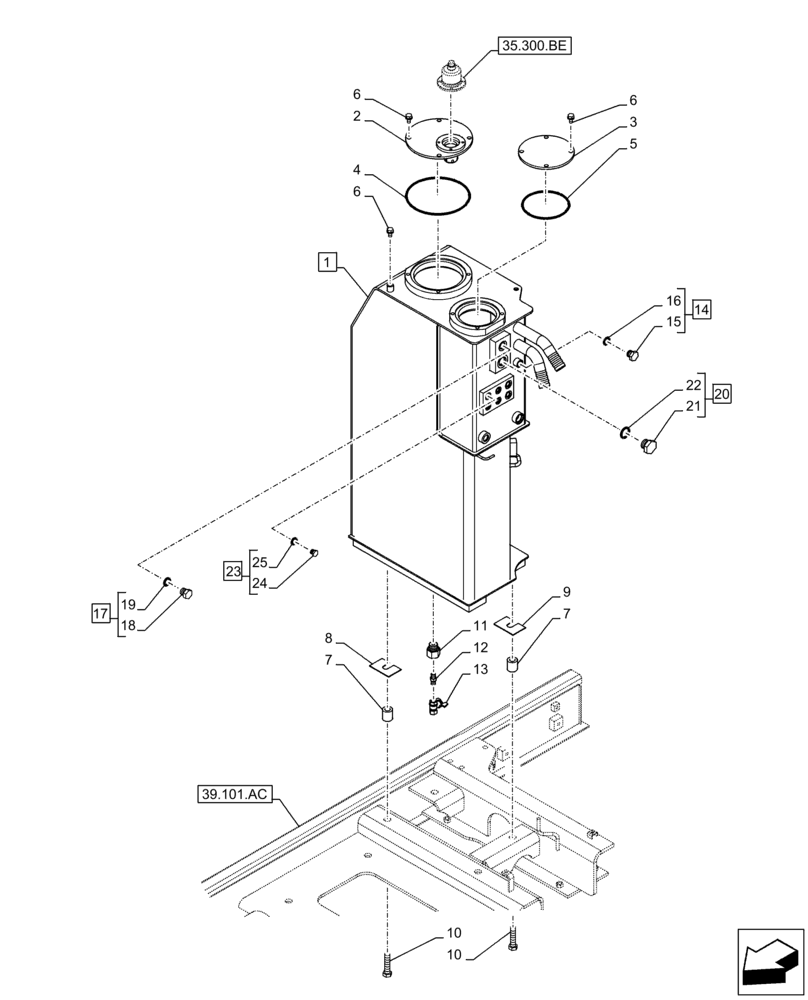 Схема запчастей Case CX130D - (35.300.AQ) - HYDRAULIC OIL RESERVOIR (35) - HYDRAULIC SYSTEMS