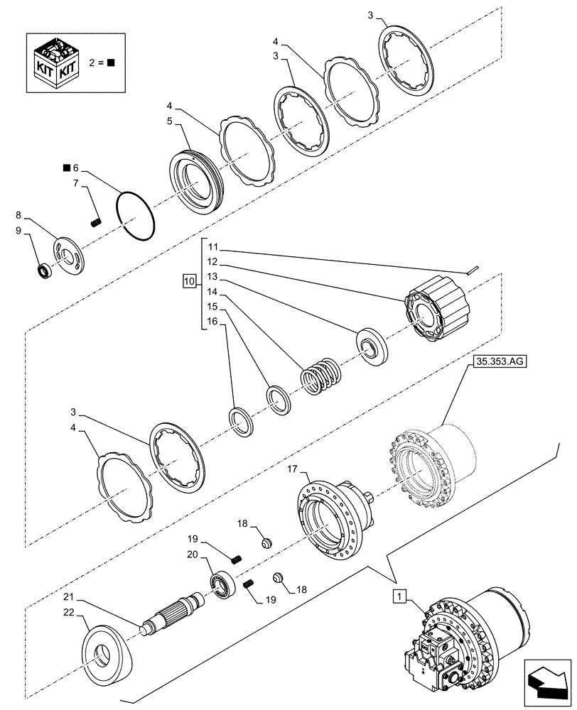 Схема запчастей Case CX160D LC - (35.353.AD[03]) - TRAVEL MOTOR & REDUCTION GEAR, COMPONENTS (35) - HYDRAULIC SYSTEMS