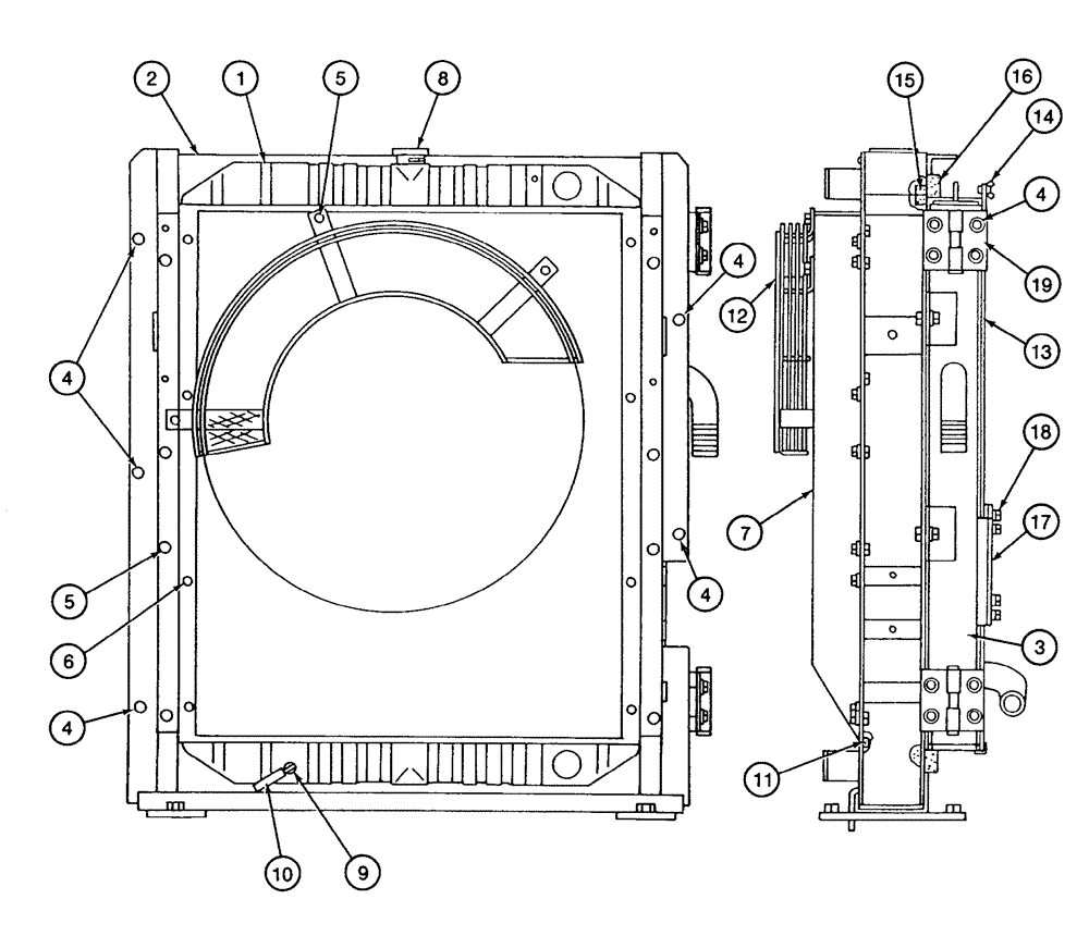 Схема запчастей Case 9040 - (2-10) - RADIATOR ASSEMBLY, PRIOR TO P.I.N. DAC0400004 (02) - ENGINE