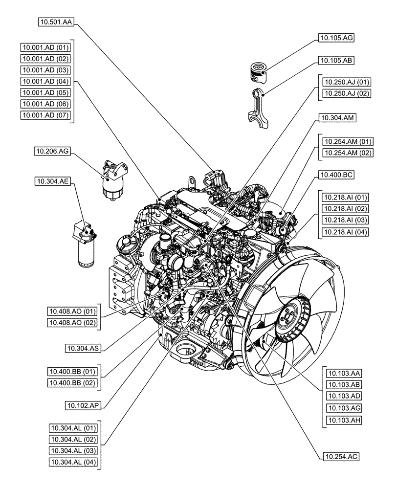 Схема запчастей Case AR-4JJ1XASS01-02 - (00.000.10[02]) - PICTORIAL INDEX - ENGINE (00) - GENERAL & PICTORIAL INDEX