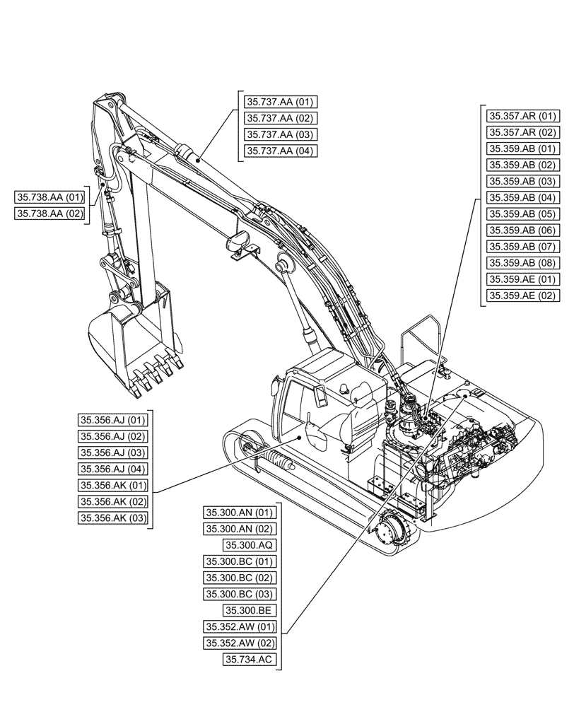 Схема запчастей Case CX210D NLC - (00.000.35[04]) - PICTORIAL INDEX - HYDRAULIC SYSTEMS (00) - GENERAL & PICTORIAL INDEX