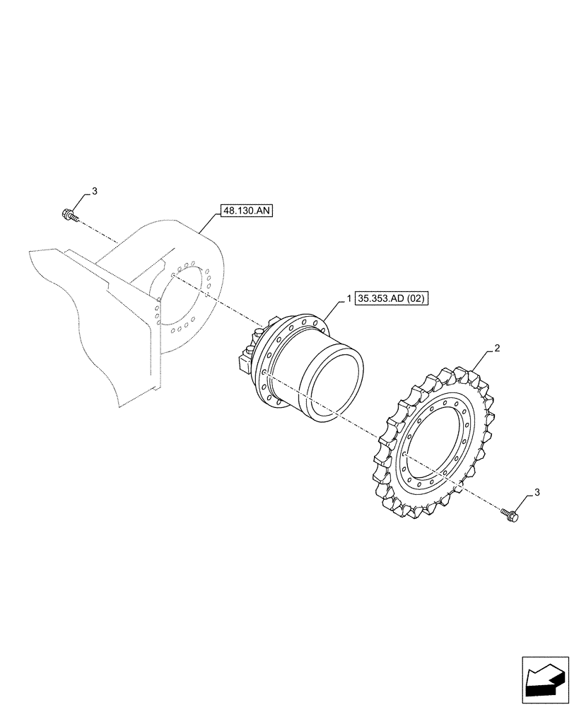 Схема запчастей Case CX130D - (35.353.AD[01]) - TRAVEL MOTOR & REDUCTION GEAR, HOUSING (35) - HYDRAULIC SYSTEMS