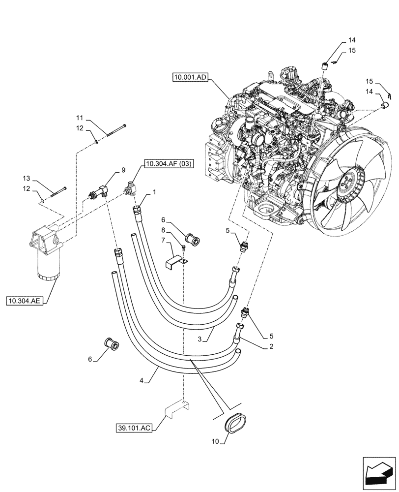 Схема запчастей Case CX160D LC - (10.304.AF[02]) - VAR - 488034 - ENGINE OIL FILTER, DRAIN LINE (10) - ENGINE