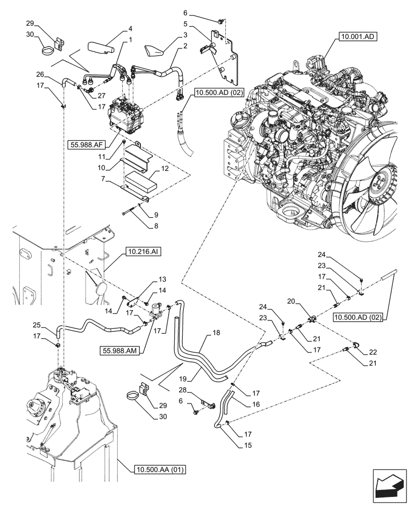 Схема запчастей Case CX160D LC - (10.500.AD[01]) - DEF/ADBLUE™ TANK, SUPPLY LINES (10) - ENGINE