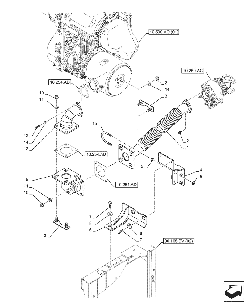 Схема запчастей Case CX130D - (10.254.AD[01]) - EXHAUST SYSTEM, EXHAUST PIPE (10) - ENGINE