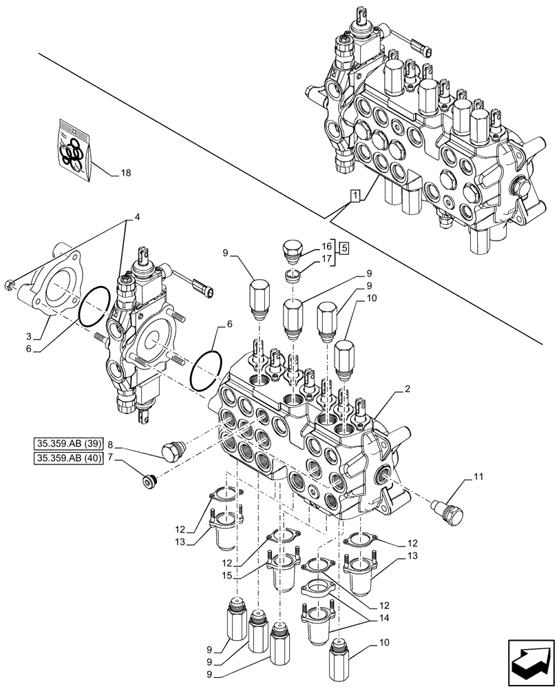 Схема запчастей Case 580N EP - (35.359.AB[46]) - BACKHOE CONTROL VALVE, 8-SPOOL, COMPONENTS, EXTENDABLE DIPPER, W/ TWO LEVER CONTROLS - END YR 10-JUL-2015 (35) - HYDRAULIC SYSTEMS