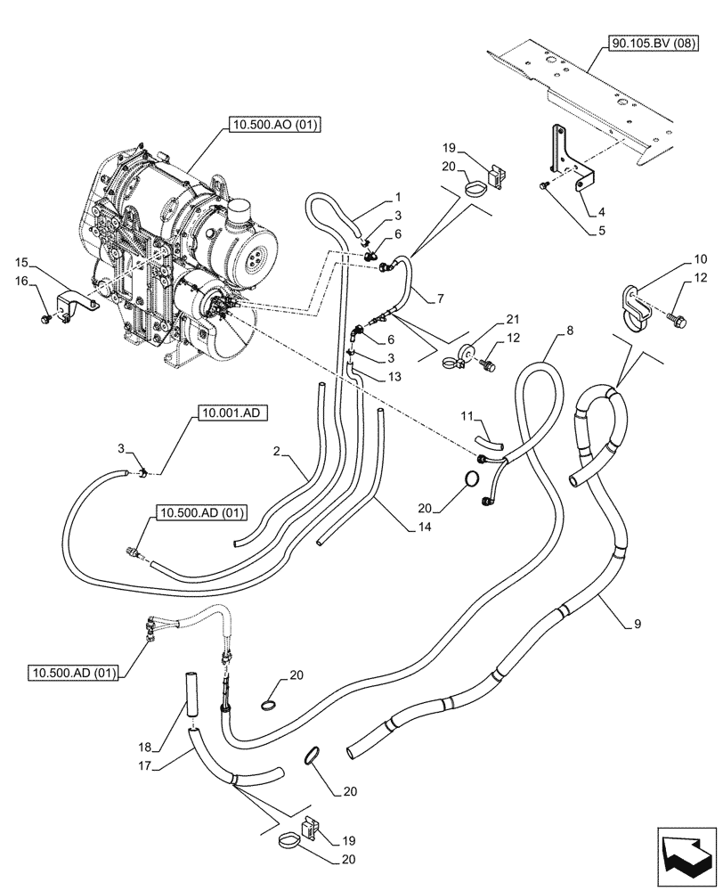 Схема запчастей Case CX130D LC - (10.500.AD[02]) - DEF/ADBLUE™ TANK, SUPPLY LINES (10) - ENGINE