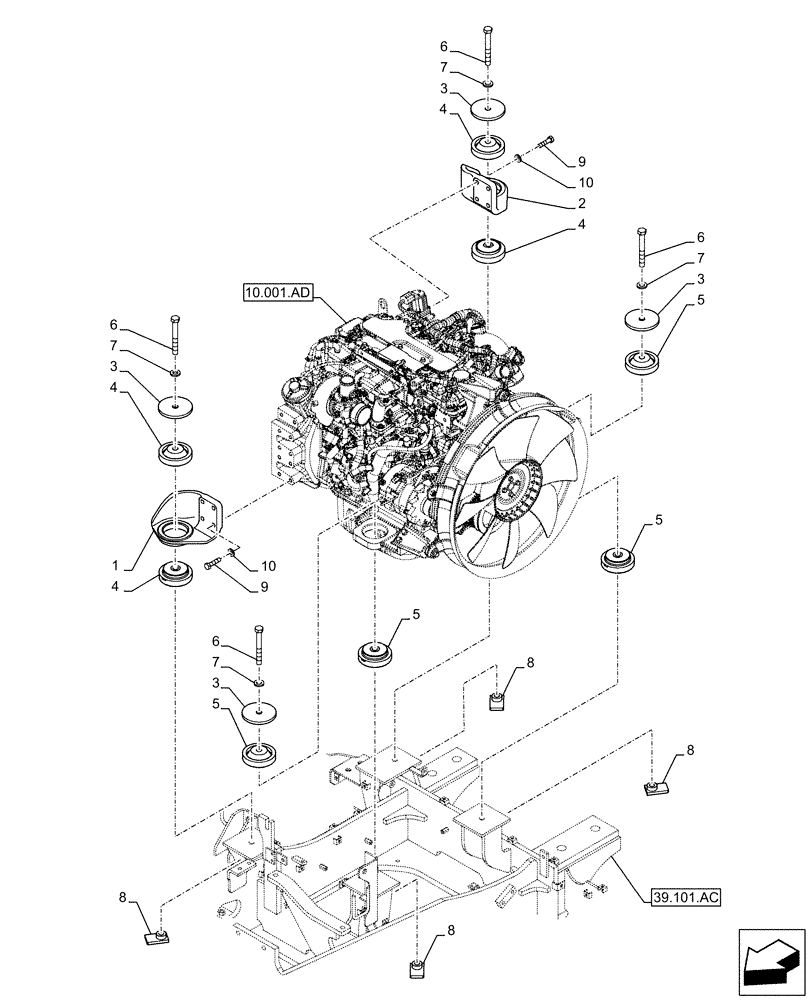 Схема запчастей Case CX130D LC - (10.001.AK) - STD + VAR - 488034 - ENGINE, SUPPORT (10) - ENGINE