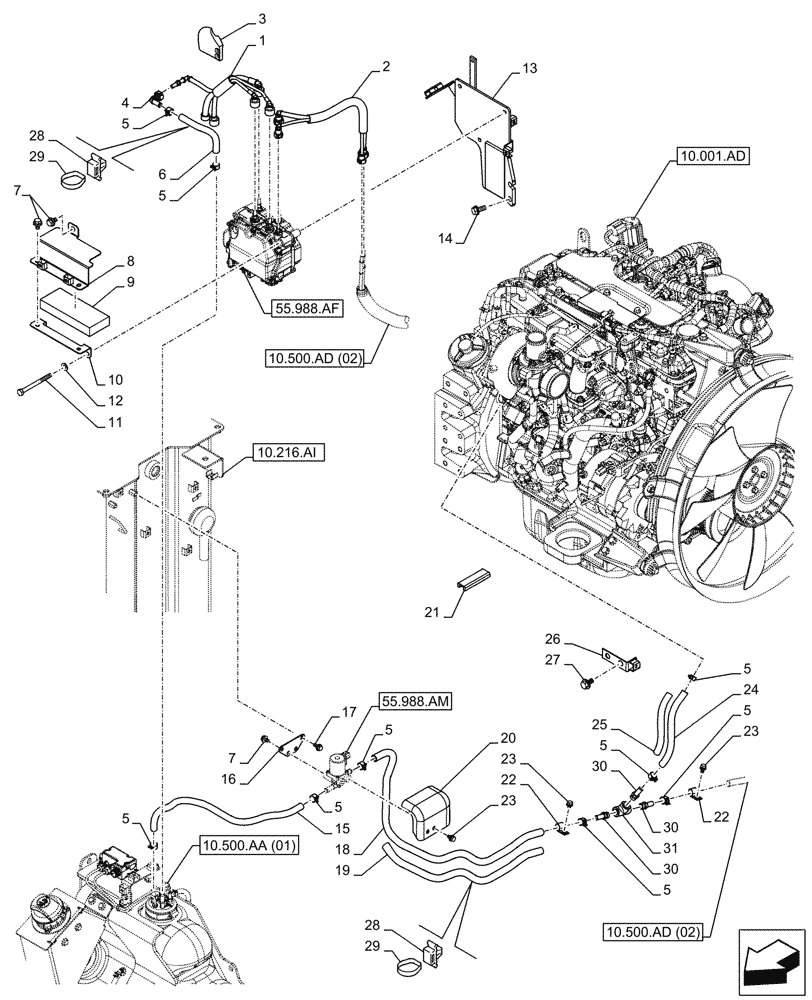 Схема запчастей Case CX130D LC - (10.500.AD[01]) - DEF/ADBLUE™ TANK, SUPPLY LINES (10) - ENGINE