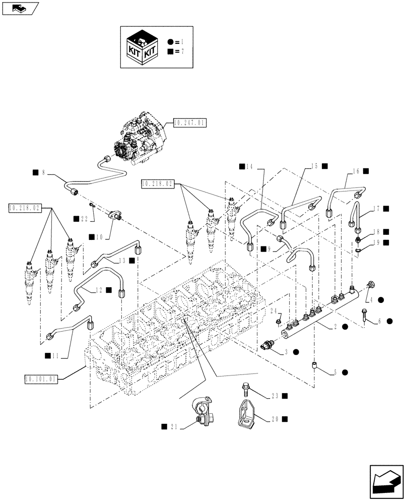 Схема запчастей Case 1021F - (10.218.01 [01]) - INJECTION EQUIPMENT - PIPING (10) - ENGINE