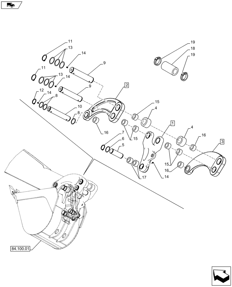 Схема запчастей Case 590SN - (84.100.1906) - VAR - X20039X - BACKHOE BUCKET, COUPLING, MECHANICAL (84) - BOOMS, DIPPERS & BUCKETS