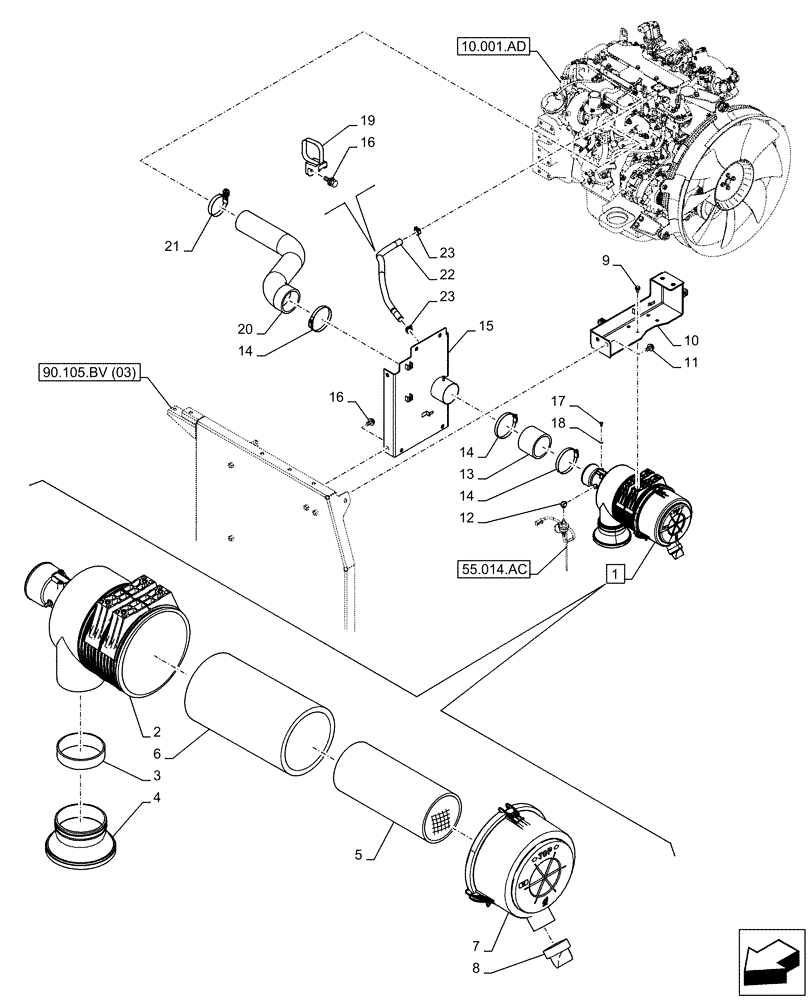 Схема запчастей Case CX160D LC - (10.202.AB) - AIR CLEANER (10) - ENGINE