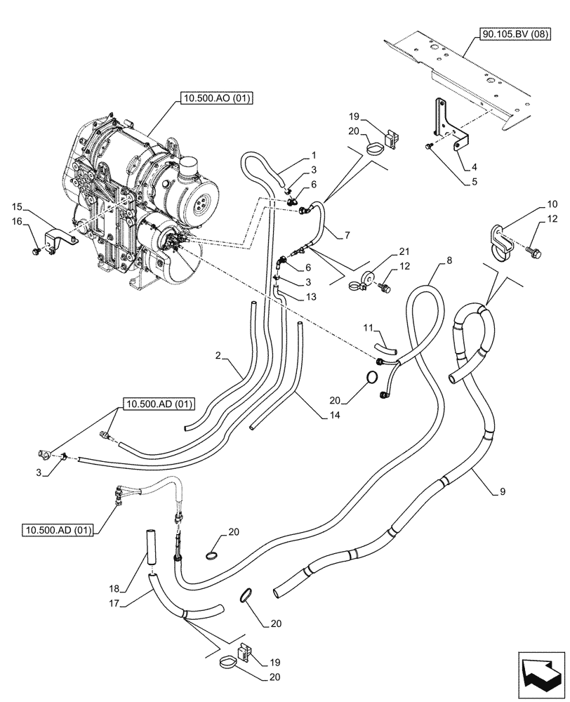 Схема запчастей Case CX160D LC - (10.500.AD[02]) - DEF/ADBLUE™ TANK, SUPPLY LINES (10) - ENGINE
