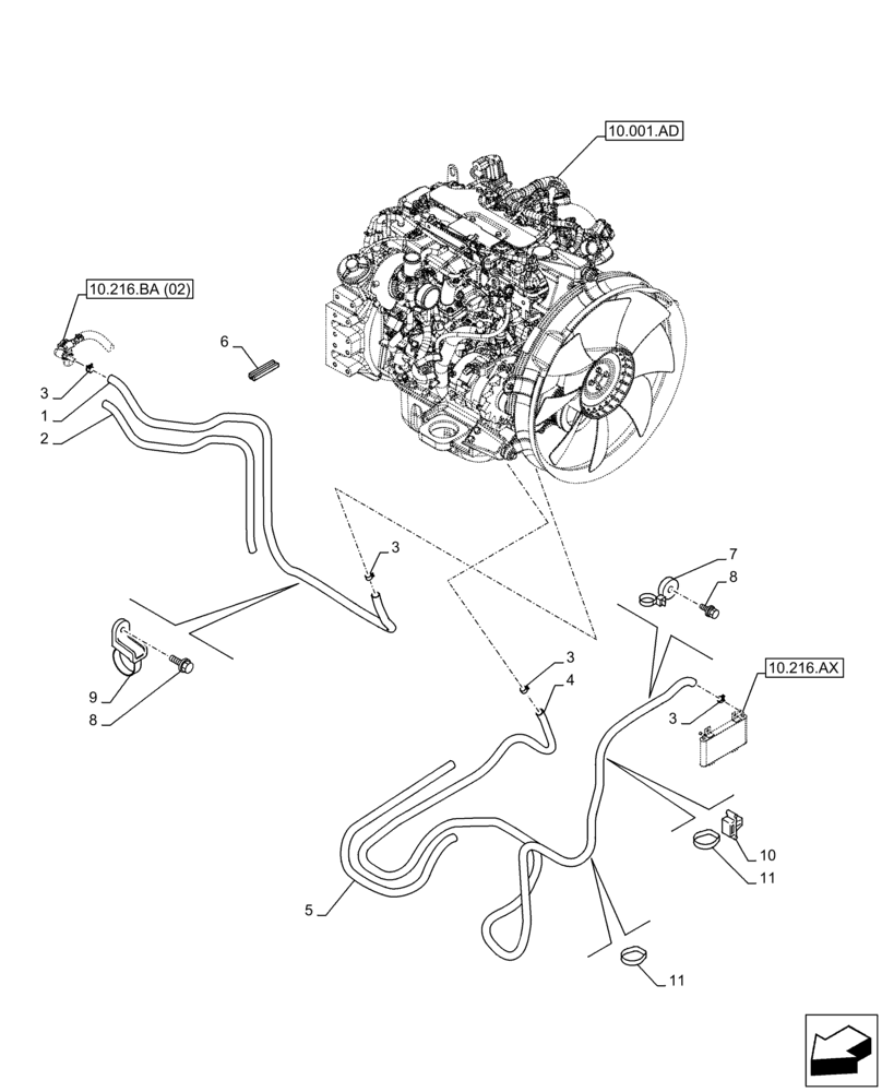 Схема запчастей Case CX160D LC - (10.216.BA[03]) - FUEL LINE (10) - ENGINE