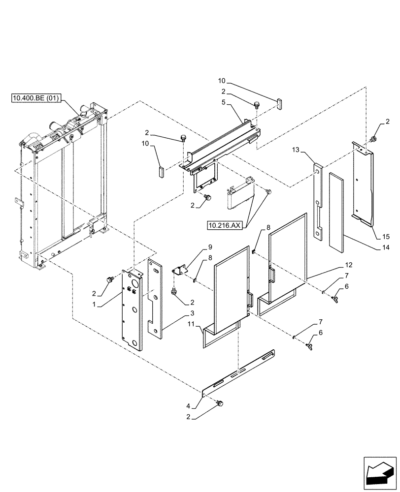 Схема запчастей Case CX130D LC - (10.400.BF[03]) - RADIATOR PANEL (10) - ENGINE