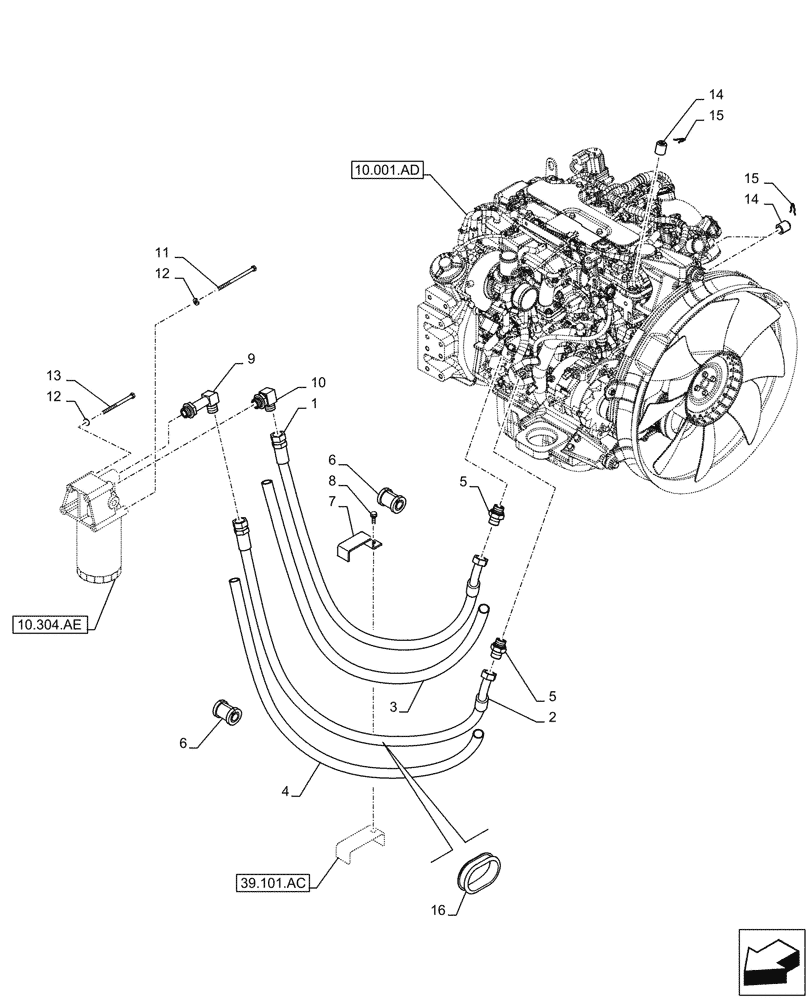 Схема запчастей Case CX160D LC - (10.304.AF[01]) - ENGINE OIL FILTER, LINE (10) - ENGINE