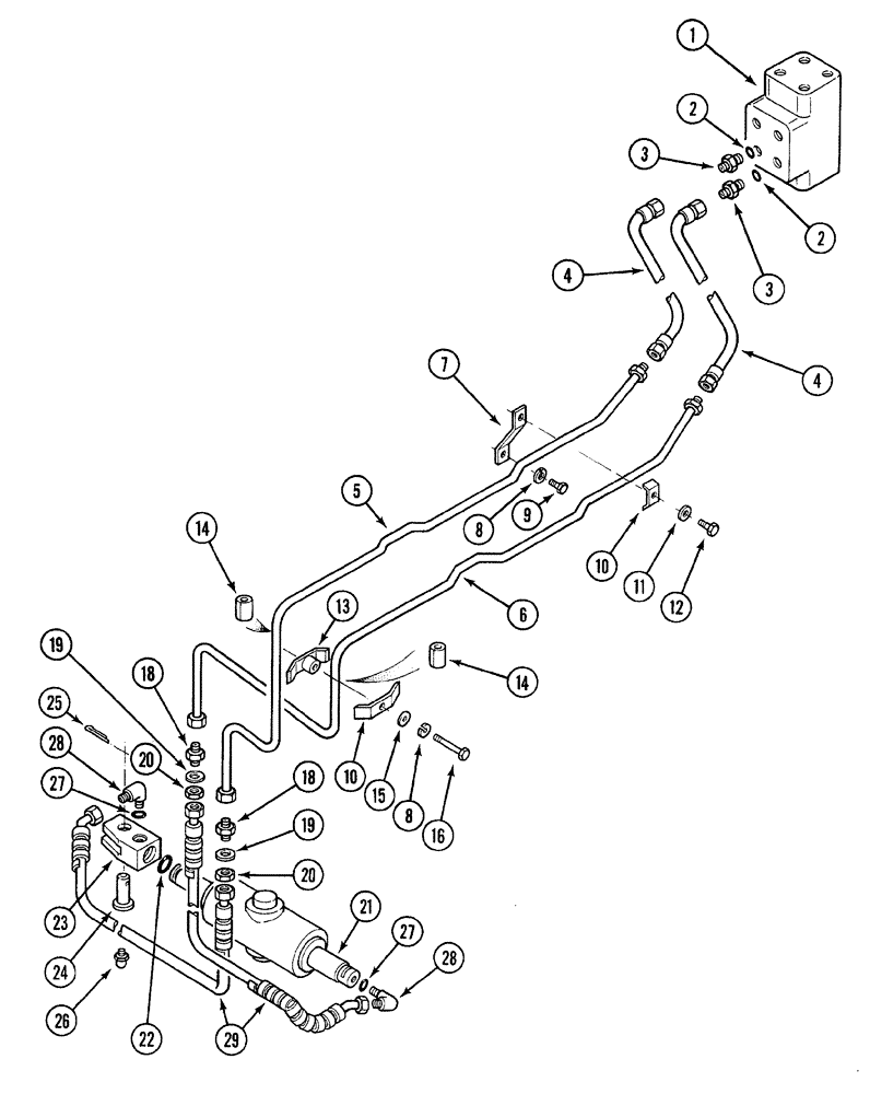 Схема запчастей Case 380B - (5-04) - POWER STEERING TUBES (FRONT) (05) - STEERING