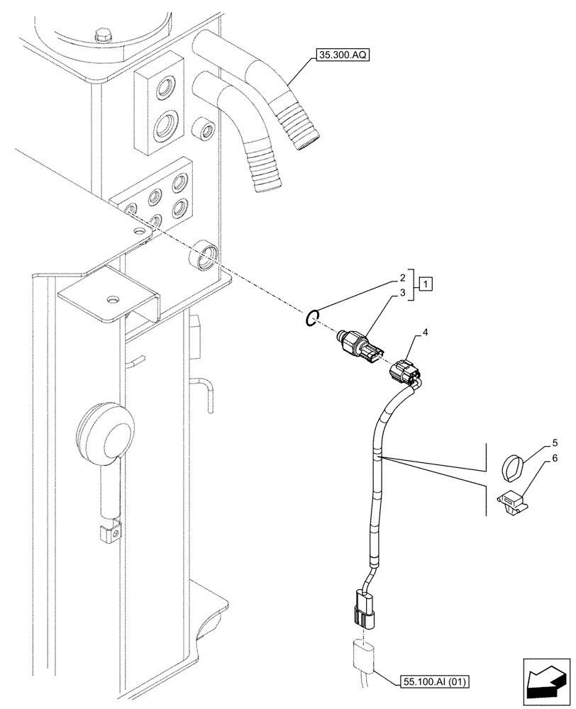 Схема запчастей Case CX130D LC - (55.036.AB[01]) - VAR - 461561, 461865, 461868, 461869, HYDRAULIC, FLUID, PRESSURE SWITCH, HAMMER CIRCUIT, SHEARS, HIGH FLOW (55) - ELECTRICAL SYSTEMS