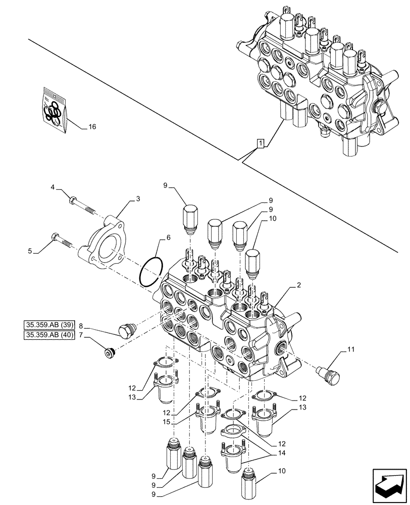 Схема запчастей Case 580SN WT - (35.359.AB[42]) - BACKHOE CONTROL VALVE, 7-SPOOL, COMPONENTS, EXTENDABLE DIPPER, W/ TWO LEVER CONTROLS - END YR 10-JUL-2015 (35) - HYDRAULIC SYSTEMS