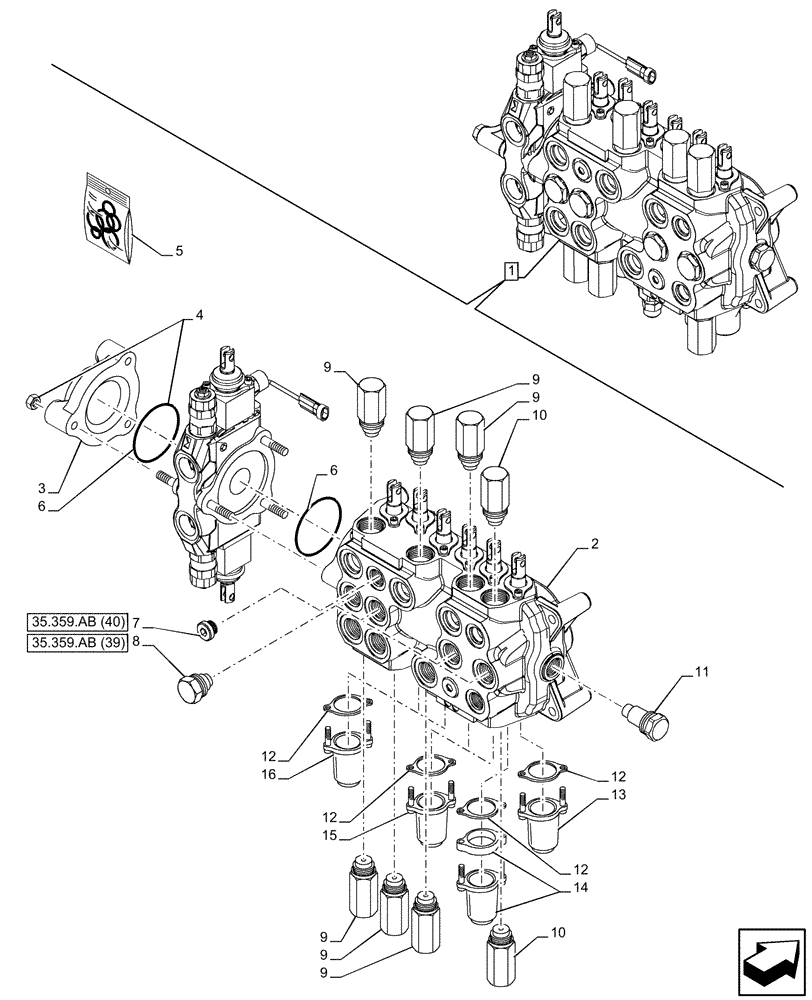 Схема запчастей Case 590SN - (35.359.AB[45]) - BACKHOE CONTROL VALVE, 7-SPOOL, COMPONENTS, STANDARD DIPPER, W/ FOOT SWING CONTROLS - END YR 10-JUL-2015 (35) - HYDRAULIC SYSTEMS