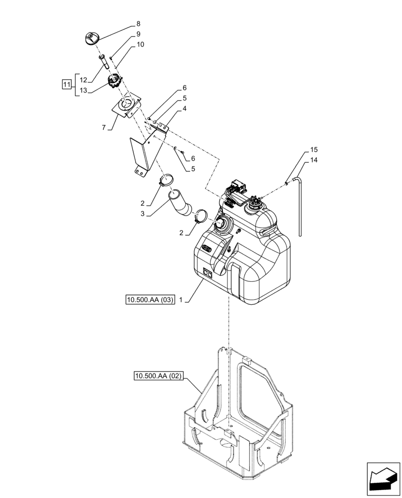 Схема запчастей Case CX130D LC - (10.500.AA[01]) - DEF/ADBLUE™ TANK (10) - ENGINE