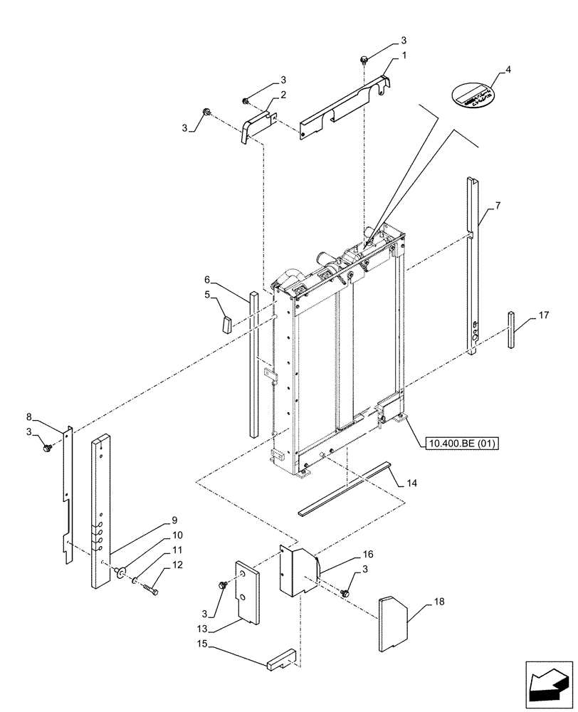 Схема запчастей Case CX130D - (10.400.BF[02]) - RADIATOR PANEL (10) - ENGINE