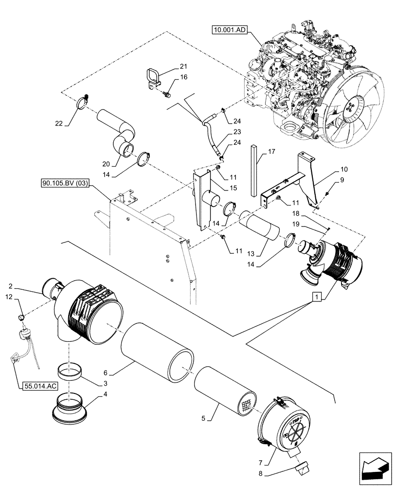 Схема запчастей Case CX130D LC - (10.202.AB) - AIR CLEANER (10) - ENGINE