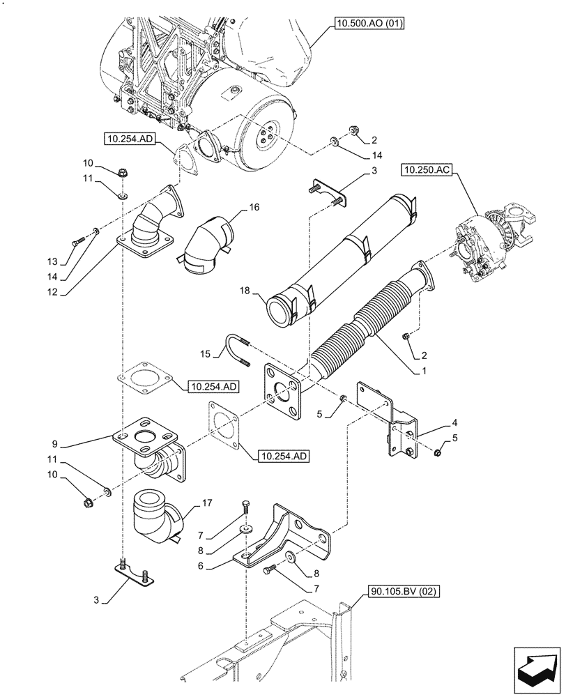 Схема запчастей Case CX160D LC - (10.254.AD[01]) - EXHAUST SYSTEM, EXHAUST PIPE (10) - ENGINE