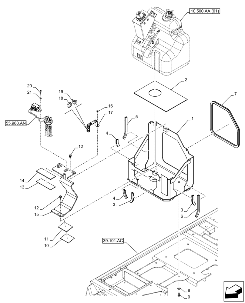 Схема запчастей Case CX130D - (10.500.AA[02]) - DEF/ADBLUE™ TANK, MOUNTING (10) - ENGINE