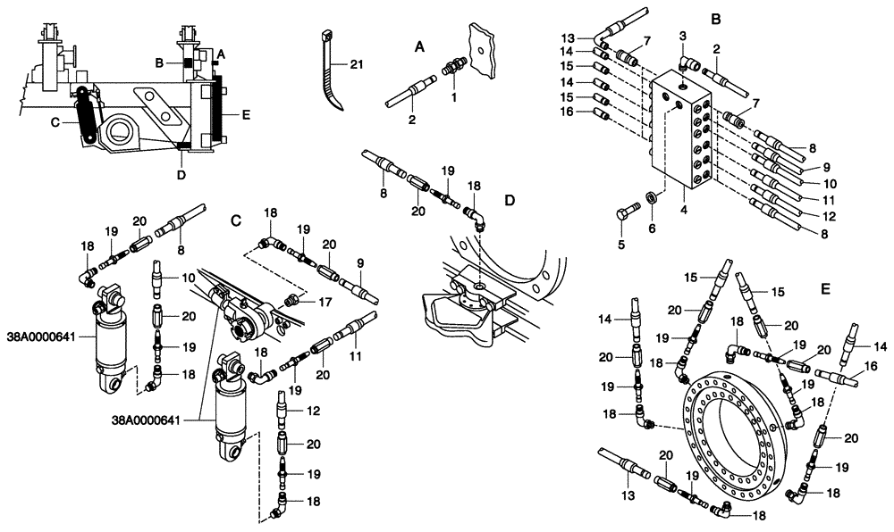 Схема запчастей Case 340 - (94A00000517[001]) - GREASING SYSTEM - FRONT FRAME (71) - LUBRICATION SYSTEM