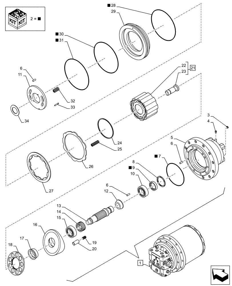 Схема запчастей Case CX130D - (35.353.AD[03]) - TRAVEL MOTOR & REDUCTION GEAR, COMPONENTS (35) - HYDRAULIC SYSTEMS