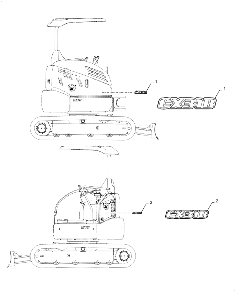 Схема запчастей Case CX31B - (90.108.AB[01]) - NAMEPLATE, MODEL, COMMON (90) - PLATFORM, CAB, BODYWORK AND DECALS