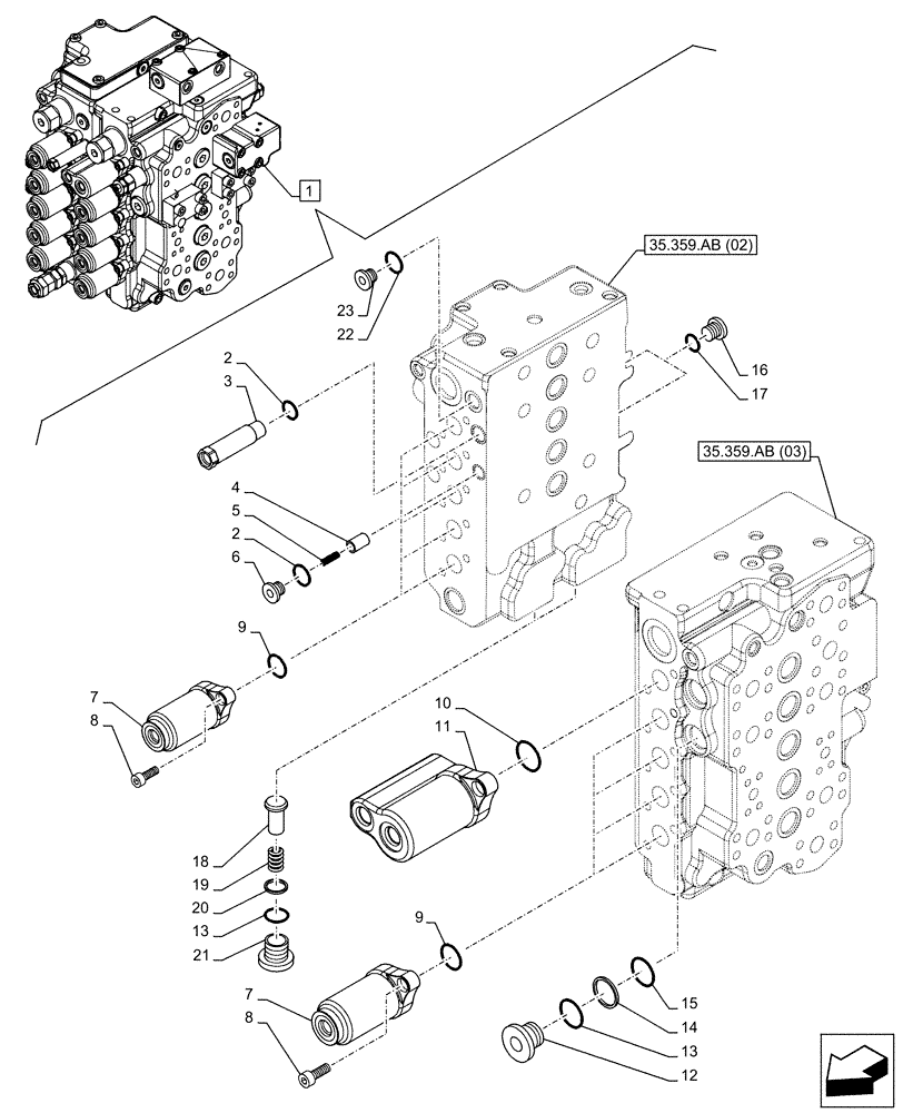 Схема запчастей Case CX130D LC - (35.359.AB[05]) - CONTROL VALVE, COMPONENTS (35) - HYDRAULIC SYSTEMS