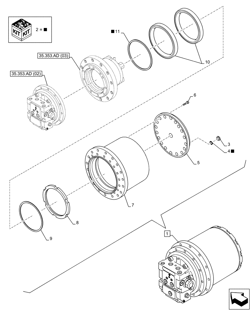 Схема запчастей Case CX130D LC - (35.353.AG[01]) - MOTO-REDUCTION GEAR, COMPONENTS (35) - HYDRAULIC SYSTEMS