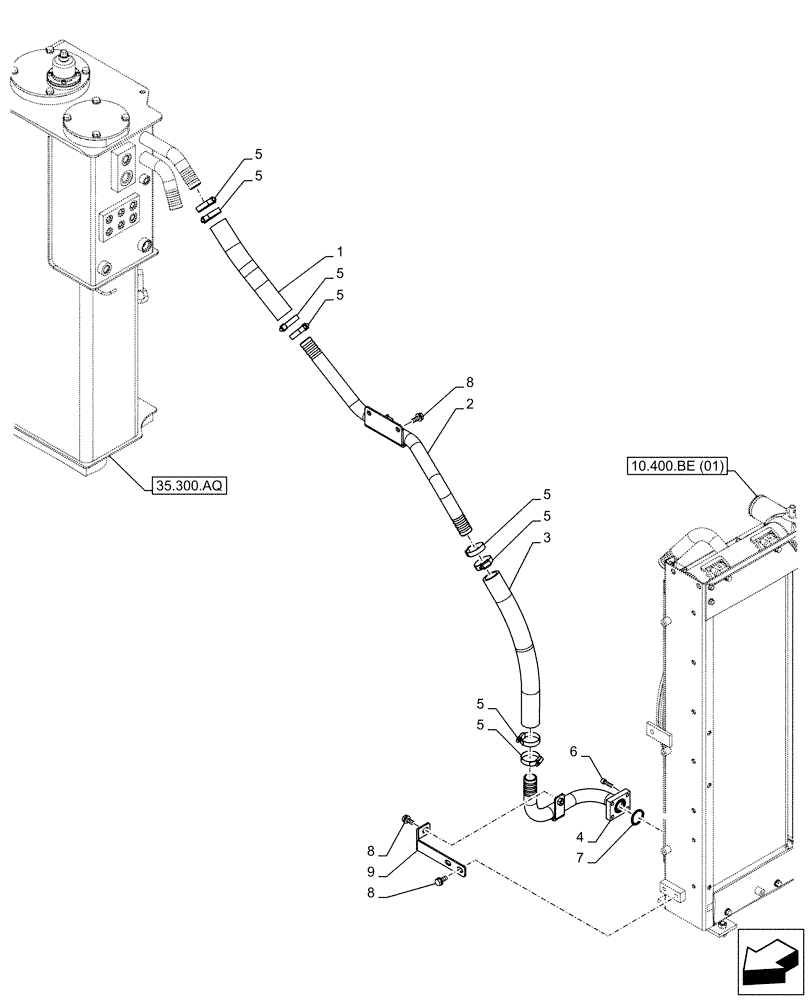 Схема запчастей Case CX160D LC - (35.300.BC[01]) - OIL COOLER LINE (35) - HYDRAULIC SYSTEMS