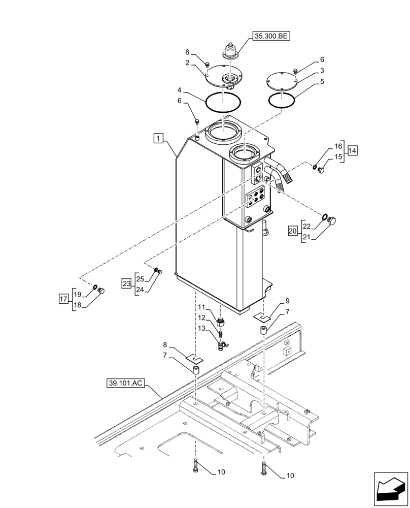 Схема запчастей Case CX160D LC - (35.300.AQ) - HYDRAULIC OIL RESERVOIR (35) - HYDRAULIC SYSTEMS