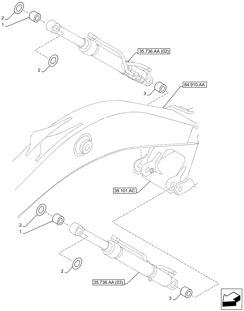 Схема запчастей Case CX160D LC - (84.910.AD[01]) - VAR - 481858, 481064 - BOOM, CYLINDER, BUSHING (84) - BOOMS, DIPPERS & BUCKETS