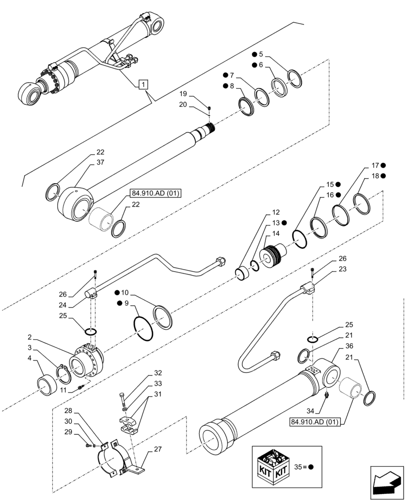 Схема запчастей Case CX160D LC - (35.736.AA[02]) - VAR - 481858 - BOOM, LIFT CYLINDER, RIGHT, COMPONENTS (35) - HYDRAULIC SYSTEMS