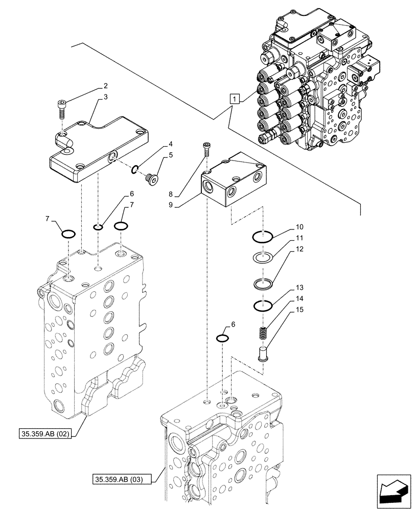 Схема запчастей Case CX130D LC - (35.359.AB[06]) - CONTROL VALVE, COMPONENTS (35) - HYDRAULIC SYSTEMS