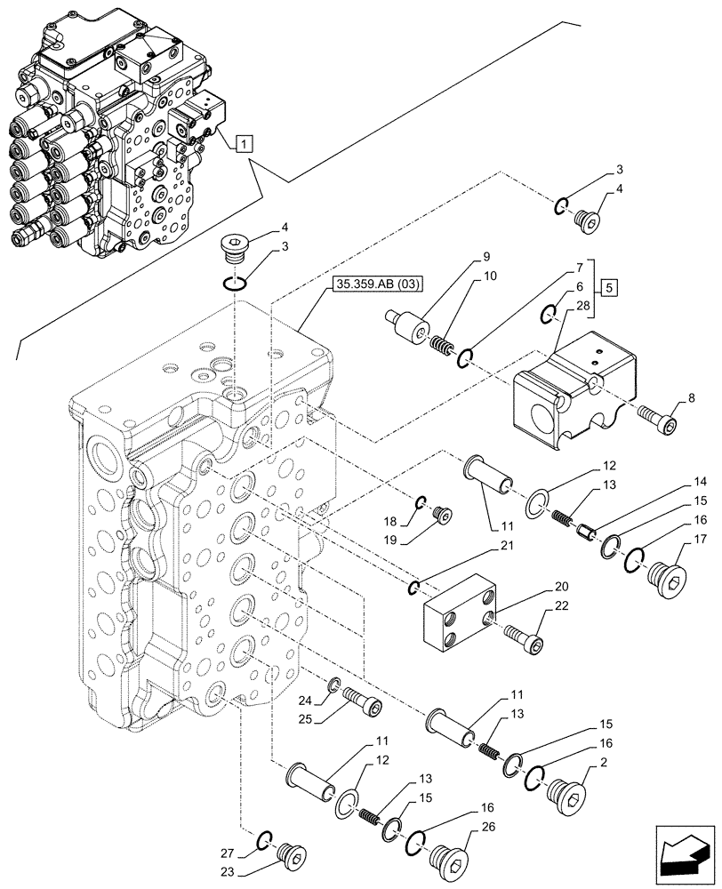 Схема запчастей Case CX130D LC - (35.359.AB[04]) - CONTROL VALVE, COMPONENTS (35) - HYDRAULIC SYSTEMS