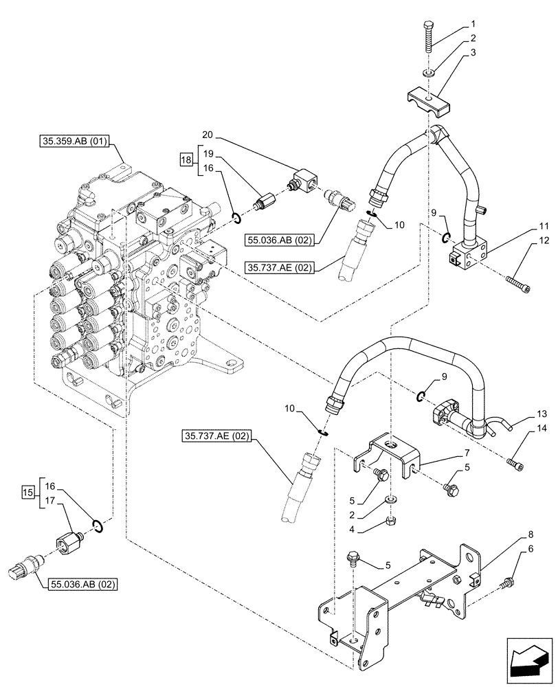 Схема запчастей Case CX160D LC - (35.737.AE[01]) - ARM, CYLINDER, LINE (35) - HYDRAULIC SYSTEMS