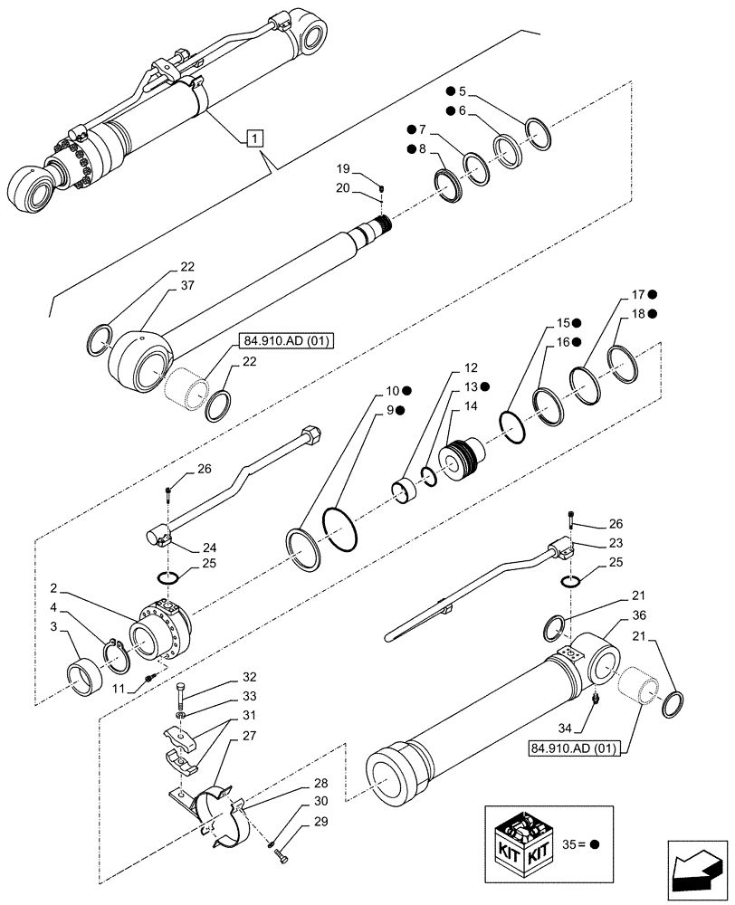 Схема запчастей Case CX160D LC - (35.736.AA[03]) - VAR - 481858 - BOOM, LIFT CYLINDER, LEFT, COMPONENTS (35) - HYDRAULIC SYSTEMS