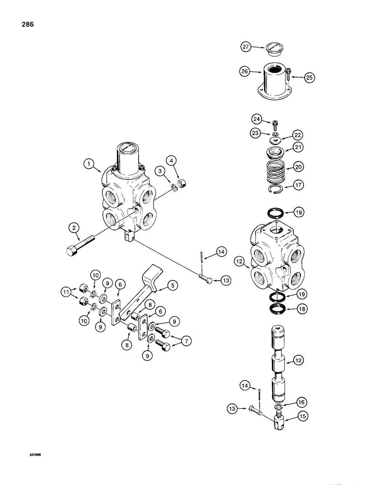 Схема запчастей Case 1150D - (286) - SELECTOR VALVE AND CONTROLS, ANGLE TILT PITCH DOZER MODELS ONLY (08) - HYDRAULICS