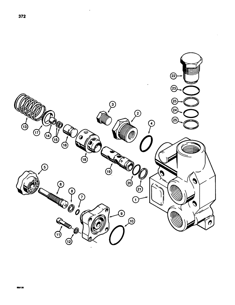 Схема запчастей Case 580SD - (372) - THREE-POINT HITCH CONTROL VALVE, INLET-OUTLET SECTION (08) - HYDRAULICS