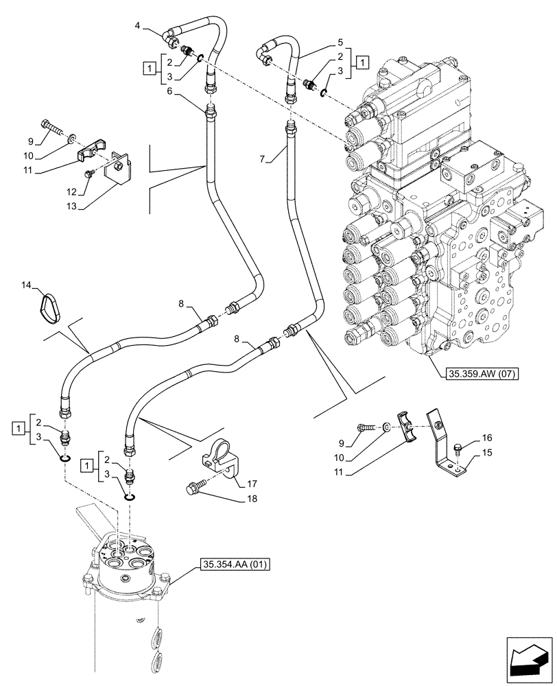 Схема запчастей Case CX130D - (35.354.AF[03]) - HYDRAULIC SWIVEL, LINE, BLADE (35) - HYDRAULIC SYSTEMS