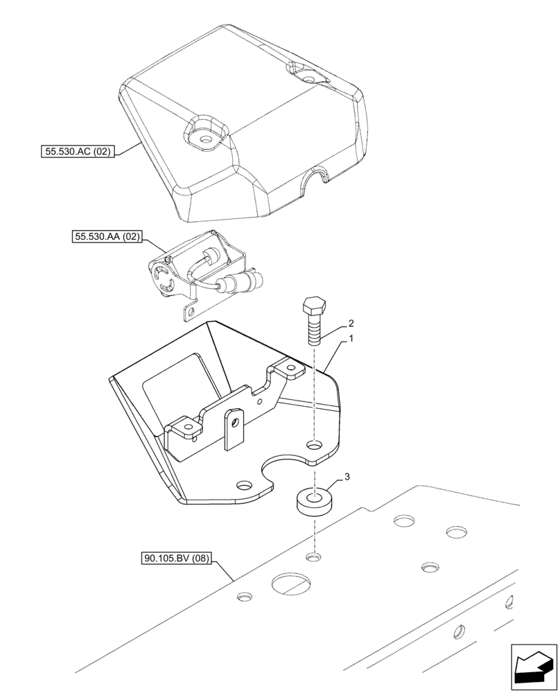 Схема запчастей Case CX160D LC - (55.530.AB[02]) - VAR - 461560, 488038 - SIDE CAMERA, SUPPORT, BRACKET (55) - ELECTRICAL SYSTEMS